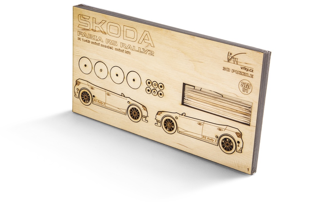 Drewniany model Škoda Fabia RS Rally2